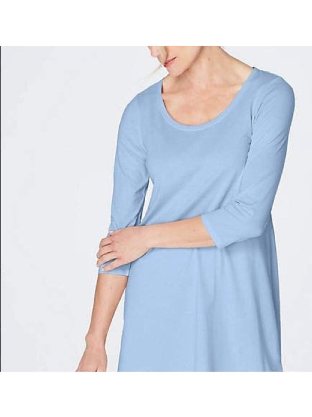 J.Jill Pure Jill Ballet-Sleeve Tunic Light Blue Cotton Modal Top Size L Petite